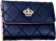 👛 stylish rhombus quilted crown clutch wallet for women: bifold card purse holder in synthetic leather | small, black logo