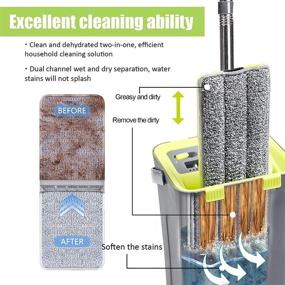 img 3 attached to 🧹 Efficient Microfiber Flat Mop Bucket Set with Adjustable Stainless Steel Handle - 2-in-1 Self-Wringing Cleaning System for Home Floors (Includes 6 Replacement Heads and 1 Mop Holder)