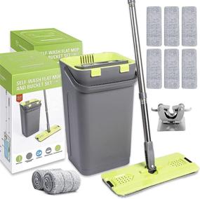 img 4 attached to 🧹 Efficient Microfiber Flat Mop Bucket Set with Adjustable Stainless Steel Handle - 2-in-1 Self-Wringing Cleaning System for Home Floors (Includes 6 Replacement Heads and 1 Mop Holder)