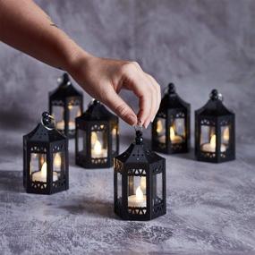 img 1 attached to Lights4fun Black Moroccan Indoor LED Flameless Tea Light Candle Lanterns - Set of 6, Battery Operated