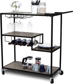 img 4 attached to 🍷 KATDANS Industrial Bar Cart - Home Bar Serving Carts with 4 Tier Storage and Wine Rack - Rolling Serving Trolley, Metal Frame - Weathered Oak Finish, Model KS015