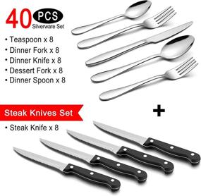 img 3 attached to 🍴 Lianyu 48-Piece Silverware Set with Steak Knives, Stainless Steel Cutlery Set for 8, Dining Utensils Tableware Include Forks, Knives, Spoons, Dishwasher Safe