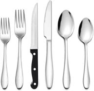 🍴 lianyu 48-piece silverware set with steak knives, stainless steel cutlery set for 8, dining utensils tableware include forks, knives, spoons, dishwasher safe logo