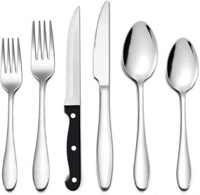 img 4 attached to 🍴 Lianyu 48-Piece Silverware Set with Steak Knives, Stainless Steel Cutlery Set for 8, Dining Utensils Tableware Include Forks, Knives, Spoons, Dishwasher Safe