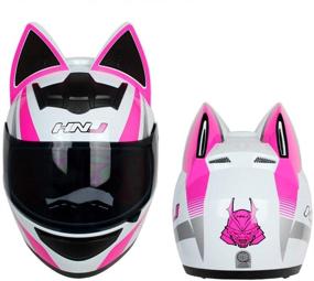 img 3 attached to 🐱 Kuaifly Cool Cat Ear Electric Motorcycle Helmet Winter Full Helmet Men and Women Racing Shaped Motorcycle Helmet, White Pink, Size M