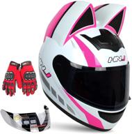 🐱 kuaifly cool cat ear electric motorcycle helmet winter full helmet men and women racing shaped motorcycle helmet, white pink, size m logo