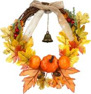 🍂 gwhole 9'' thanksgiving wreath: vibrant fall door decor with artificial maple leaves, pumpkin berries – ideal for harvest season and thanksgiving indoor/outdoor front door decorations логотип