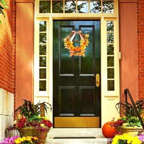 img 1 attached to 🍂 GWHOLE 9'' Thanksgiving Wreath: Vibrant Fall Door Decor with Artificial Maple Leaves, Pumpkin Berries – Ideal for Harvest Season and Thanksgiving Indoor/Outdoor Front Door Decorations