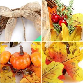 img 2 attached to 🍂 GWHOLE 9'' Thanksgiving Wreath: Vibrant Fall Door Decor with Artificial Maple Leaves, Pumpkin Berries – Ideal for Harvest Season and Thanksgiving Indoor/Outdoor Front Door Decorations