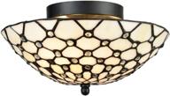 💡 eul tiffany style antique brass semi flush mount ceiling fixture with artistic colorful glass shade - 3 lights logo