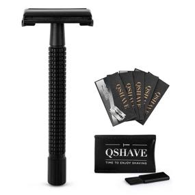 img 4 attached to 🪒 QSHAVE Long Handle Safety Razor for Men or Women - Matte Black Steel Coating, Butterfly Open, 4-inch Handle (1 Razor + 5 Titanium Coated Blades + Leather Travel Case)