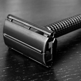 img 2 attached to 🪒 QSHAVE Long Handle Safety Razor for Men or Women - Matte Black Steel Coating, Butterfly Open, 4-inch Handle (1 Razor + 5 Titanium Coated Blades + Leather Travel Case)