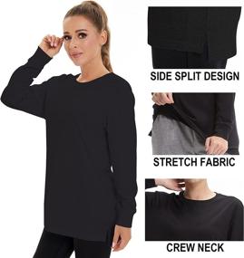 img 2 attached to Casei Long Sleeve Scoop Neck Cotton T-Shirt for Women - Basic Layer Athletic Tees with Ribbed Cuffs, Hems, and Sweatshirt Design