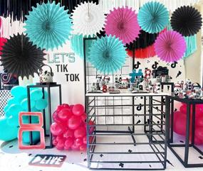 img 1 attached to 🎉 Trendy TIK Tok Birthday Party Decorations: Fuchsia, White, Black, Teal Tissue Paper Fans - Complete TIK Tok Party Supplies!