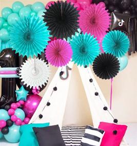 img 3 attached to 🎉 Trendy TIK Tok Birthday Party Decorations: Fuchsia, White, Black, Teal Tissue Paper Fans - Complete TIK Tok Party Supplies!