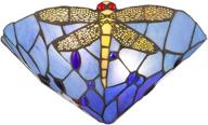 🌸 litfad dragonfly pattern tiffany style stained glass wall sconce – elegant decorative wall lamp for staircase, bedroom, hotel, restaurant – 14 inches width shade логотип