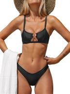 👙 cupshe women's black ring link bikini set with u-wire, hollow out design, and low waisted bathing suit logo