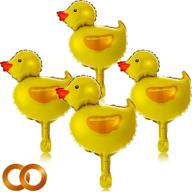 🎈 16 mini duck shape foil balloons with gold ribbons for farm animal themed birthday and baby shower party decoration logo