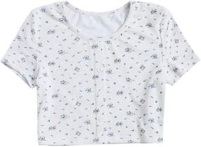 img 4 attached to 🌸 SOLY HUX Floral Print Short Sleeve Tee Button Down Crop Top T Shirt for Girls