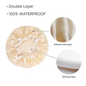 img 3 attached to 🚿 Pack of 3 Reusable Shower Caps for Women - Waterproof EVA Bath Caps with Hair Ropes - Double Layers Hair Caps - Sustainable & Effective