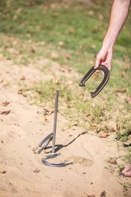 img 1 attached to 🐴 Triumph Forged Steel Horseshoe Set - Complete with 4 Horseshoes, 2 Stakes - Patriotic Blue and Grey Colors - Ideal Add-On for Parties and Outdoor Gatherings