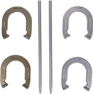 🐴 triumph forged steel horseshoe set - complete with 4 horseshoes, 2 stakes - patriotic blue and grey colors - ideal add-on for parties and outdoor gatherings логотип