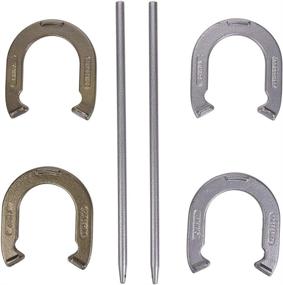 img 4 attached to 🐴 Triumph Forged Steel Horseshoe Set - Complete with 4 Horseshoes, 2 Stakes - Patriotic Blue and Grey Colors - Ideal Add-On for Parties and Outdoor Gatherings