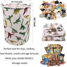 img 3 attached to 🦕 ZUEXT Extra Large Cotton Canvas Fabric Collapsible Laundry Hamper 19.7x15.7 Inch - Waterproof Clothes Hamper, Toy Bins, Dinosaur Gift Baskets for Bedroom Baby Nursery