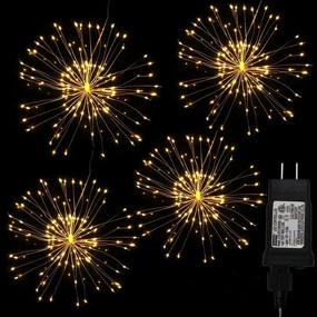 img 4 attached to 🎆 Dreamworth 4 Pack 480 LED Firework Copper Wire Lights, Fairy Twinkle Lights with Plug in String, 8 Modes Waterproof Starburst Lights for Christmas, Birthday, Bedroom, Corridor, Patio, Garden, Wedding