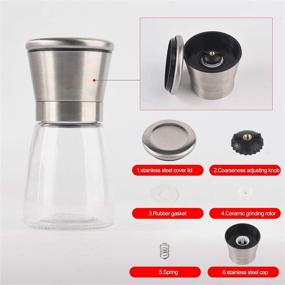 img 2 attached to 🧂 FEULIPHI Stainless Steel Salt and Pepper Grinder Set With Glass Body and Holder - Adjustable Ceramic Coarseness Spice Mill- Premium Salt and Pepper Shakers