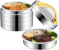 🍱 thermal insulated lunch container for hot food - 2 tier stainless steel vacuum insulated lunch thermos with wide mouth - 35oz capacity логотип