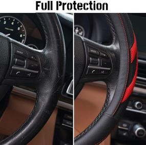 img 1 attached to 🚗 Seniny Red Odorless Leather Steering Wheel Cover - Universal Fit, Breathable & Heat Resistant - 14 1/2 inch to 15 inch - Anti-Slip & Suitable for Most Car Models