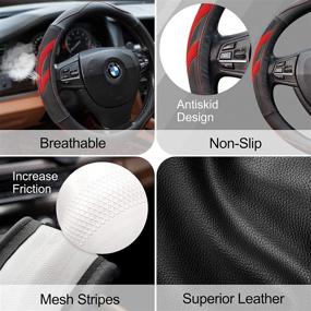 img 2 attached to 🚗 Seniny Red Odorless Leather Steering Wheel Cover - Universal Fit, Breathable & Heat Resistant - 14 1/2 inch to 15 inch - Anti-Slip & Suitable for Most Car Models