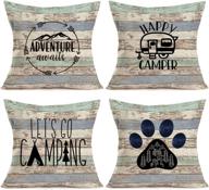 camping vintage wood home decor pillowcase set: happy camper quotes saying with rv travel car tent mountain tree design - set of 4, 18’’x18’’ cushion covers logo