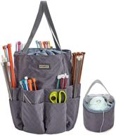 🧶 homest xl yarn storage tote: 16-pocket organizer bag for knitting needles and crochet hooks in grey logo