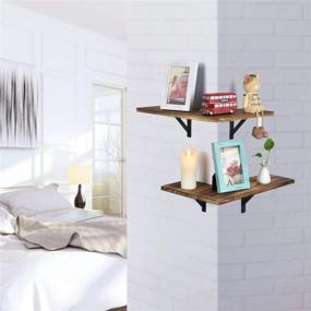 img 2 attached to 🔲 Rustic Wood Corner Floating Shelves by Olakee - Set of 2 Carbonized Black Shelves for Bedroom, Living Room, Bathroom, Kitchen