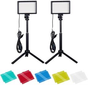 img 4 attached to 🎥 2-Pack Dimmable USB LED Video Light with Adjustable Tripod Stand, 5600K Color Temperature, 5 Color Filters - Ideal for Tabletop/Low Angle Shooting, Studio Lighting, Video Recording, Game Streaming, Meeting, YouTube Photography