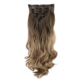 img 3 attached to 💇 FESHFEN Clip in Hair Extensions: 7 PCS Full Head 20-inch Curly Wavy Synthetic Hairpiece for Women & Girls