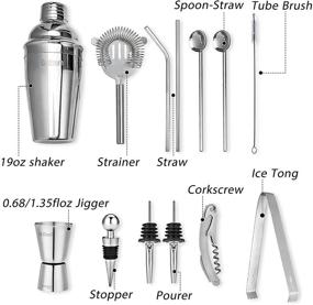 img 2 attached to 🍸 Bartender Kit, Godmorn 15Pcs Cocktail Shaker Set, 304 Stainless Steel Martini Shaker and Strainer, 550ml /19OZ Bar Tool Set With Bamboo Stand, Recipe Book, For Home And Bar