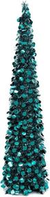 img 4 attached to 🎄 Hohotime Tinsel Christmas Tree 5ft - Peacock Blue | Detachable Artificial Tree with Stand Ornaments for Home, Fireplace, Office Decoration | Ideal for Party Celebrations