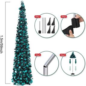 img 2 attached to 🎄 Hohotime Tinsel Christmas Tree 5ft - Peacock Blue | Detachable Artificial Tree with Stand Ornaments for Home, Fireplace, Office Decoration | Ideal for Party Celebrations