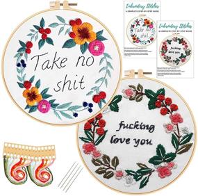img 4 attached to 🧵 2-Pack Embroidery Kits for Beginners - Cross Stitch Starter Kit for Adults with 2 Embroidery Cloth Patterns, 2 Hoops, Color Threads, and Needles by Nuberlic