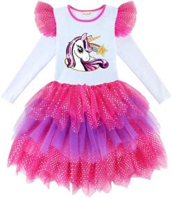 img 4 attached to 🦄 Enchanting Long Sleeve Unicorn Birthday Dresses for Spring/Autumn Princess Girls