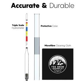 img 1 attached to Brew Supply Alcohol Hydrometer: Triple Scale ABV Tester + Cleaning Cloth