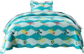 img 4 attached to 🐠 Kids Sea Life Bedding Set - 2 Piece Lightweight Quilt Set, Printed Beach Sea Decoration Throw Blanket, Twin Size Coverlet Comforter Set for Boys and Girls, featuring 277 Fish Quilt Design