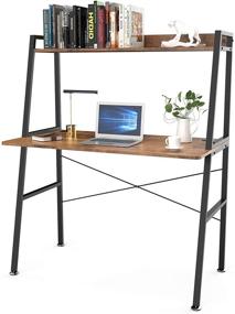 img 4 attached to 🏢 Archaize Brown Home Office Desk with Shelves, 43 inch Gaming Desk and Top Shelf, Space Saving Design with Bookshelf - DESIGNA