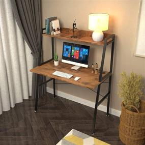 img 3 attached to 🏢 Archaize Brown Home Office Desk with Shelves, 43 inch Gaming Desk and Top Shelf, Space Saving Design with Bookshelf - DESIGNA