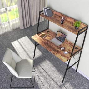 img 2 attached to 🏢 Archaize Brown Home Office Desk with Shelves, 43 inch Gaming Desk and Top Shelf, Space Saving Design with Bookshelf - DESIGNA