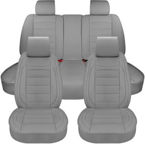 img 4 attached to 🚗 Sanwom Universal Leather Car Seat Covers - Waterproof Full Set for Various Vehicles - High Back Protector, Gray.