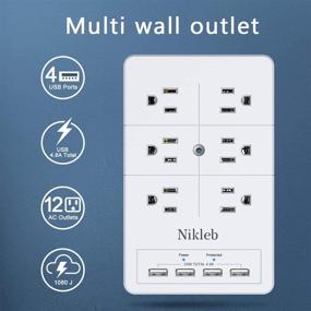 img 3 attached to 🔌 12-розеточный сетевой фильтр с защитой от перенапряжения и USB-портами для зарядки - Nikleb 16 в 1 многоразъемный настенный удлинитель, общая зарядка 4,8A, боковой разветвитель разъемов, винты включены - улучшение дома.